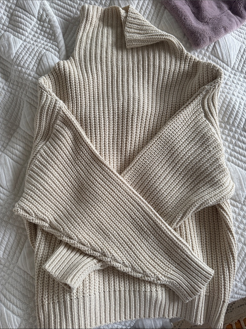 Classic Free People Cream Ribbed Turtleneck Sweater -